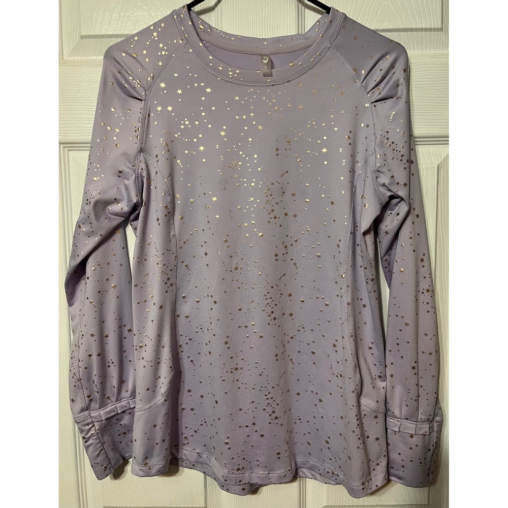MTA‎ Sport Womens Lavender Purple Gold Foil Star Long Sleeve Thumbhole Top M